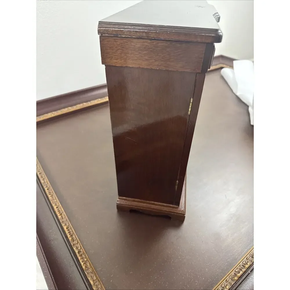 Vintage Dark Wooden Jewelry Box Armoire 2 Doors With Mirrors & 5 Drawers